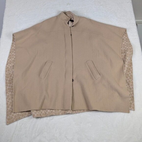 Coach Women's M/L Cream Wool Blend Poncho Cape Jacket Coat *NO BELT - Picture 2 of 11